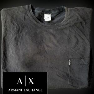 Armani Exchange AX Cotton Pocket T-Shirt Used Worn Black Tar Splashed Mens XL